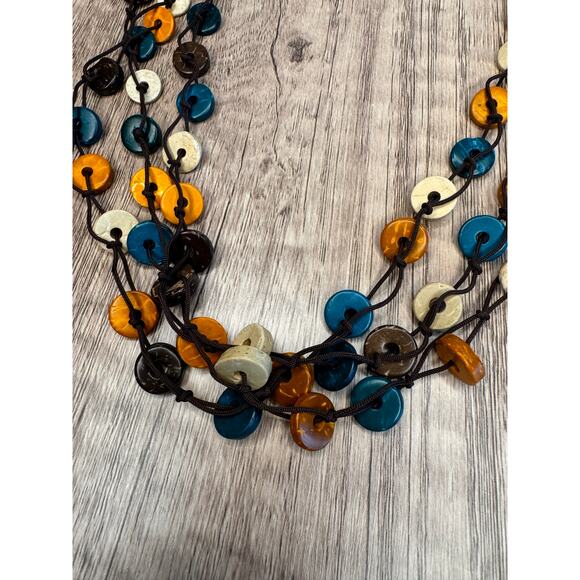 Beaded Necklace with Rocks Blue Orange Beige Brown Boho Necklace New Fast Ship - Picture 6 of 6